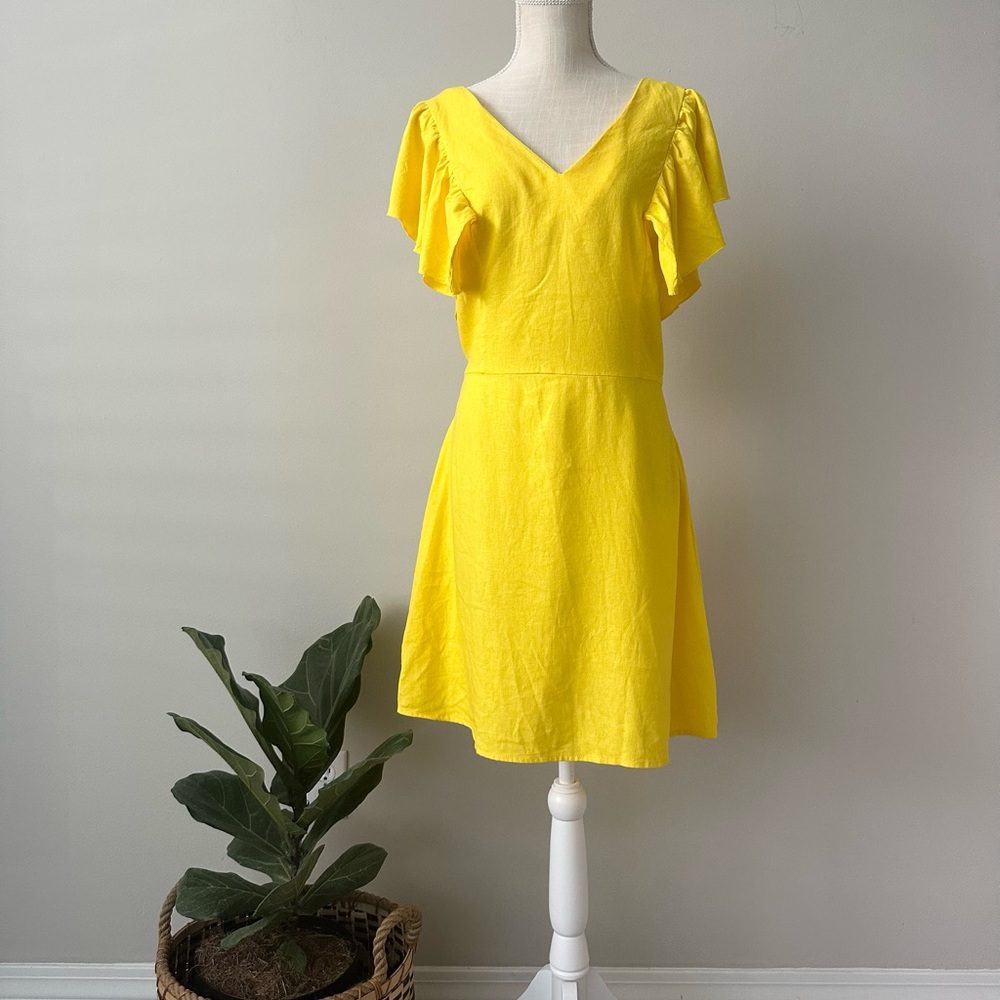 A New Day Summer Linen Ruffle Sleeves Yellow Mini Dress- Size 8